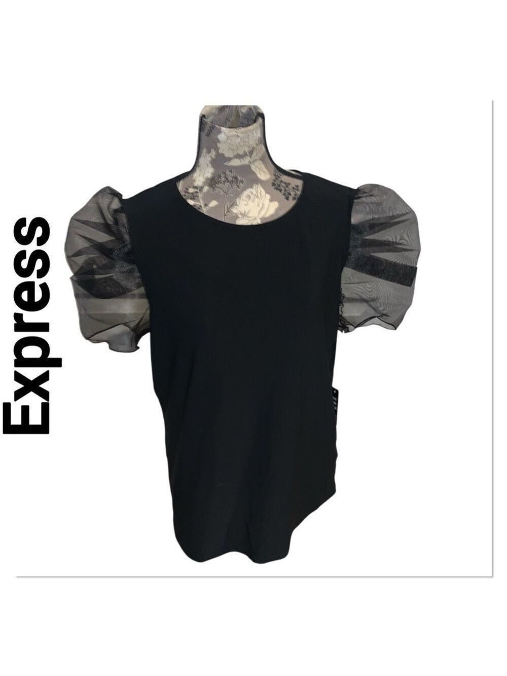 EXPRESS Puff Sleeve Black Blouse size large NWT